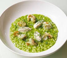 Зелёное ризотто с креветками (gluten free)