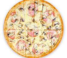 Пицца с сырными ломтиками, ветчиной и грибами