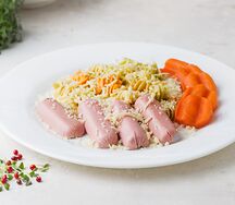 Сосиски мини с отварными макаронами
