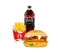 Чикенбургер, картофель фри и напиток