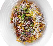 Тальятелле со сморчками и телячьими щечки