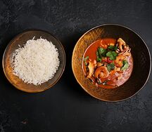 Карри с морепродуктами, с рисом басмати