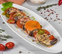 Капрезе из Языка теленка с Грибным соусом