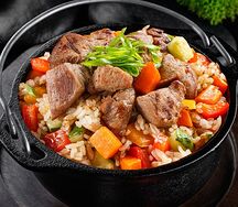 Тяхан с говядиной и овощами