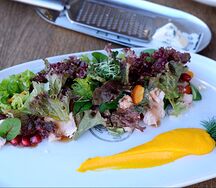 Салат с кроликом, сладкой морковью и зёрнами граната