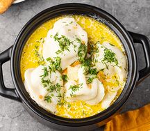 Сырный суп с пельмешками 