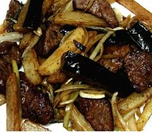 Свинина жареная с картофелем и баклажаном