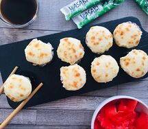 Запеченный с лососем и креветкой