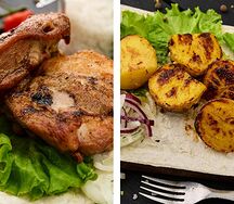 Бизнес-ланч с куриными бедрами и картофелем