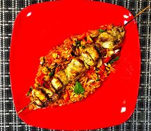 Шашлычок и рис с овощами