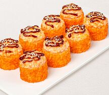 Запеченный ролл с лососем и креветкой