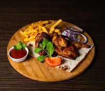 Цыпленок табака с картофелем фри