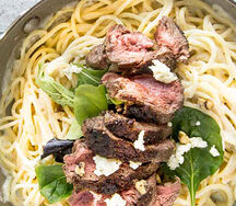 Kremali steakli spagetti